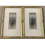 A pair of framed and glazed watercolours of boats at sea.