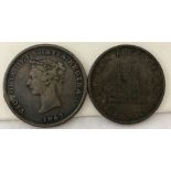 2 x 1843 Canadian New Brunswick copper half penny tokens.
