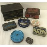 8 vintage collectors tins to include Geo Bassett & Co lockable tin,