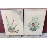 2 retro 1950's wooden fire screens with painted floral decoration to front.