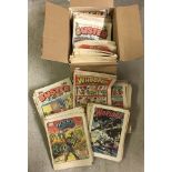 A box of 1980's comics to include 2000AD, Warlord, Buster, Beano, Whoopee and Victor.