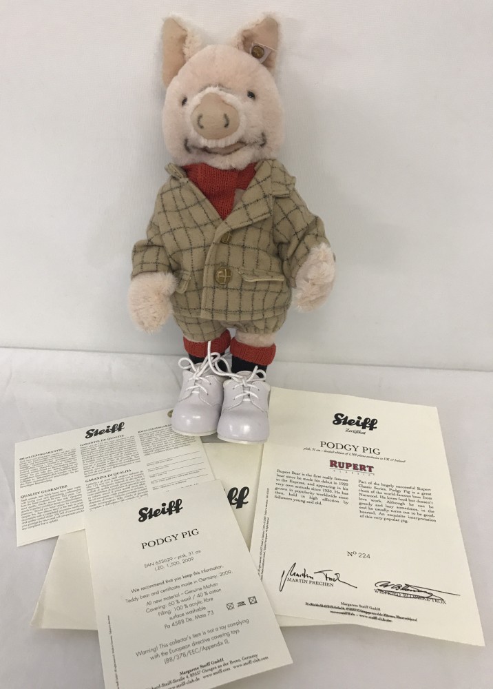 A 2009 Limited Edition Steiff 'Podgy Pig' teddy from the "Rupert Classic" range.