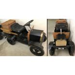 A model (approx. half scale) 3.5HP petrol engine Veteran Car with luggage rack and picnic basket.