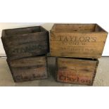 4 vintage wooden advertising crates.