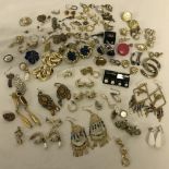 A collection of vintage costume jewellery earrings for pierced ears and clip on.