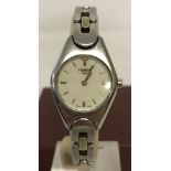 A ladies Tissot wristwatch with stainless steel strap.