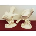 A pair of signed blanc de chine bird figurines by J T Jones, Crown Staffordshire China.