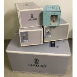5 empty Lladro boxes with internal packing. NO FIGURES.