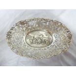 A Dutch silvered oval bowl, the centre d