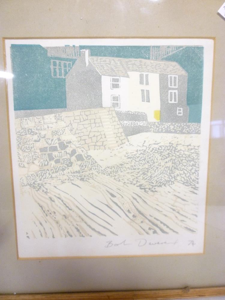 A coloured etching of a St. Ives cottage