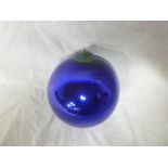 An old blue glass witch ball, 4" diamete