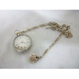 A ladies silver cased fob watch with dec