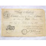 A George V 1915 white five pound note,