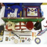 Three cases containing a selection of Masonic regalia including various jewels and medals,