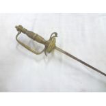 A 19th Century Continental small sword with square steel blade and ornate brass hilt