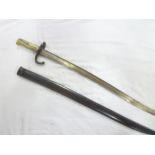 A 19th Century French Chassepot bayonet with single edged blade in steel scabbard,