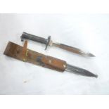 A Swedish Mauser bayonet in steel scabbard with leather frog