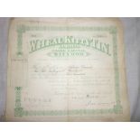 A Cornish mining share certificate for Wheal Kitty Tin Ltd 1934