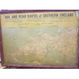 An old Southern Railway/Great Western Railway route poster "Rail and Road Routes of Southern