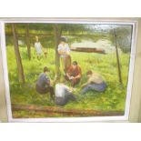 L**D** Davie - oil on board "The Card Players", signed, labelled to verso,