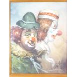 William Moninet - oil on canvas Bust portrait of two clowns, signed,