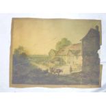 J**Laporte - watercolour Farmyard scene with animals and figure, signed and dated 1808,