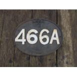 A cast iron bridge plate stamped LNER 466A, white with black background, 43cm x 32.