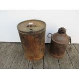 Two large oil cans, one stamped "Leiston Petroleum",