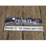 An enamelled railway station "Private" door sign,