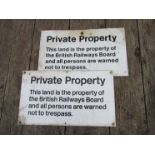 An enamelled B.R Private Property sign and another (2)