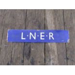 An enamel LNER blue and white poster board heading sign, 71cm x 14.