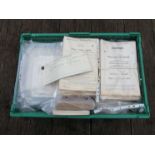 A box containing various B.R timetables, relating to HALESWORTH, dangerous goods labels