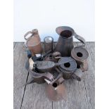 Seven variously sized railway oil cans including gallon and canister stamped LNER, B.R & B.