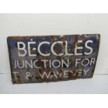 A large enamel Station sign "BECCLES JUNCTION FOR T & WAVENEY", 163 X 91cm