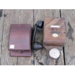 A railway signal box telephone with receiver and bell and a similar telephone case (empty) (2)