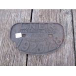 An LNER 1936 Darlington 192028 railway wagon plate (a/f)