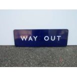 A B.R (E) enamel Platform sign, "WAY OUT", blue and white lettering, fully flanged, 91cm x 30.