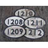 Five modern composition oval bridge plate numbers 1208, 1209, 1210,