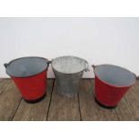 Three various galvanised LNER railway Fire/Water buckets a similar B.