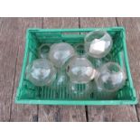 Nine clear glass oil lamp shades