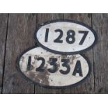 Two modern composition oval bridge plate numbers 1287 and 1233A