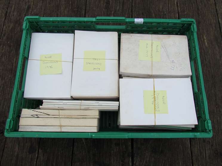 A box containing various NUR (NATIONAL UNION OF RAILWAYMEN) Agenda and Decision booklets mostly
