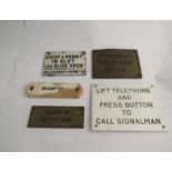 A quantity of brass, enamel and porcelain plaques to include "PLEASE BOLT THE DOOR",