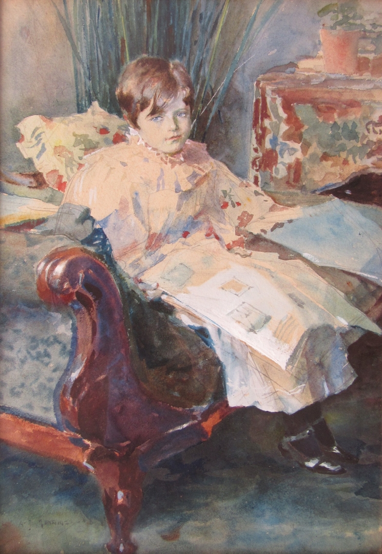 SIR ALFRED JAMES MUNNINGS KCVO PRA (1878-1959) (ARR): A study of a young girl seated on a chaise