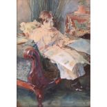 SIR ALFRED JAMES MUNNINGS KCVO PRA (1878-1959) (ARR): A study of a young girl seated on a chaise