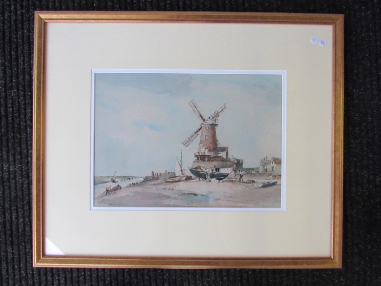 ARTHUR E. DAVIES (1893-1988) A framed and glazed watercolour of Cley windmill, Norfolk. - Image 3 of 3