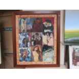 NICOLETTE VINE: Oil on board entitled 'Embrace', nine panels depicting 'The Kiss',