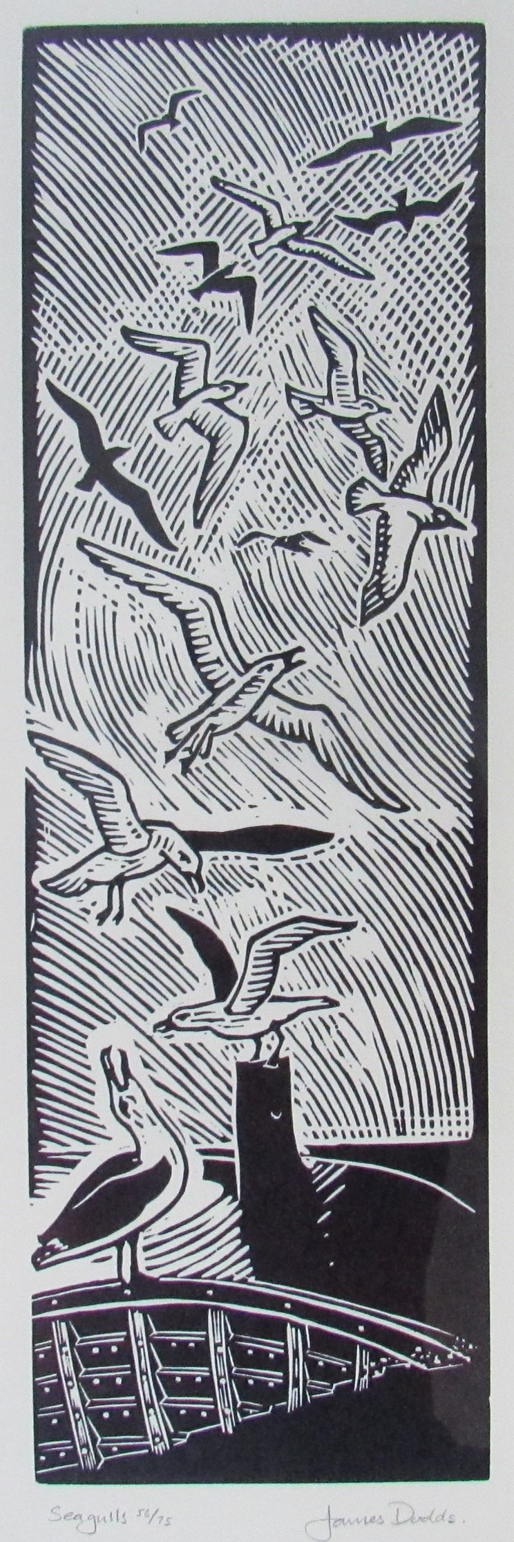 JAMES DODDS: (b.1957) A lino cut entitled 'Seagulls' No. - Image 2 of 3