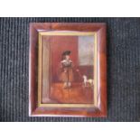 A naive 19th Century oil on canvas of a child with pull-along horse toy.