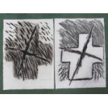 JOHN EDWARDS (1938-2009): Five abstract works on paper in charcoal and wash, cross and 'X' series,